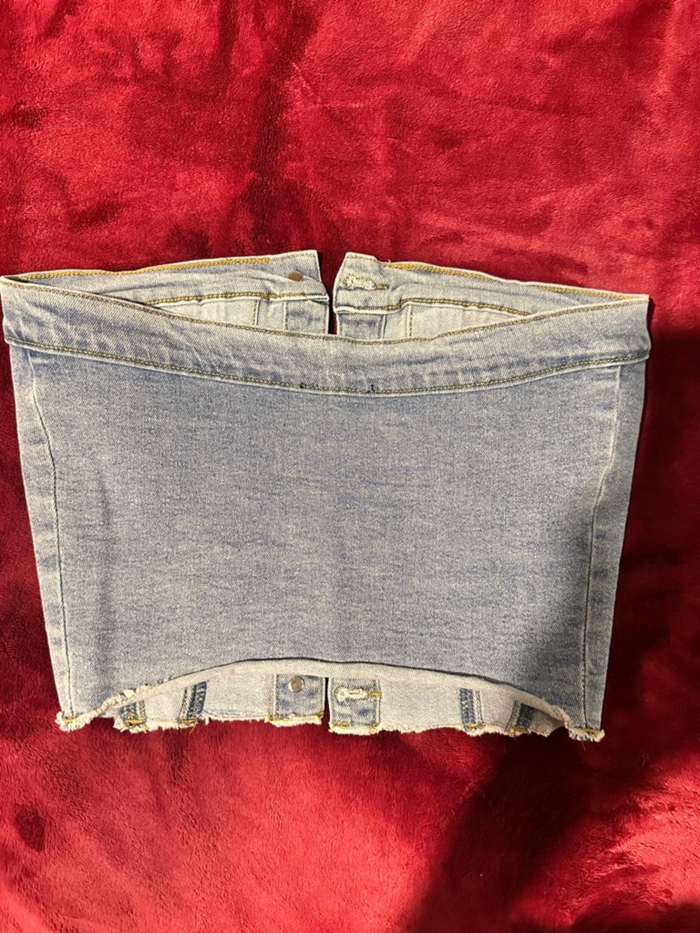 Denim Button-Front Tube Top - Light Blue - Picture 3 of 3
